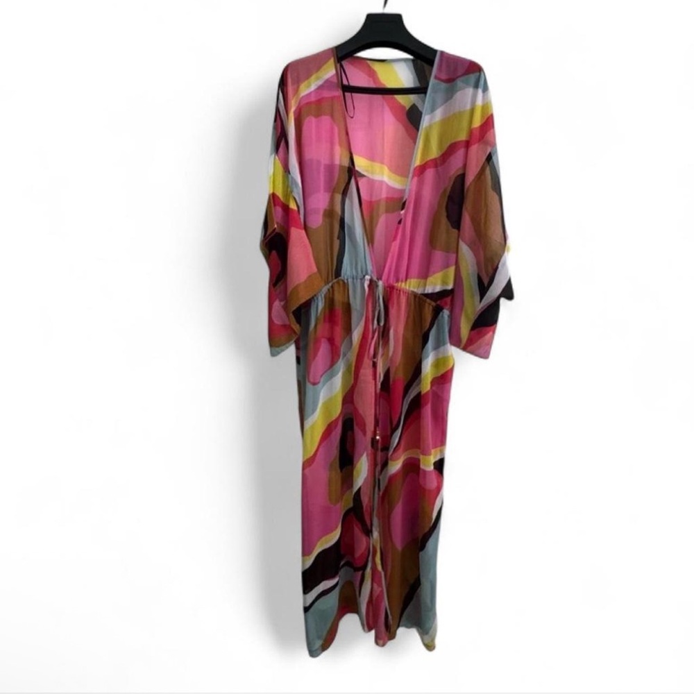 Pink Multi-Color Beach Cover-Up Kaftan